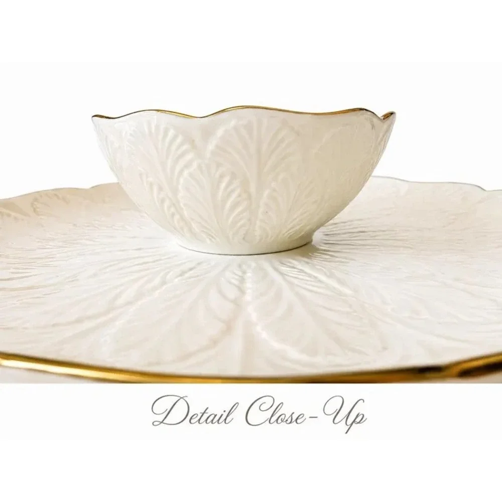 LENOX Greenfield Collection Chip & Dip Gold Trim 10.5
